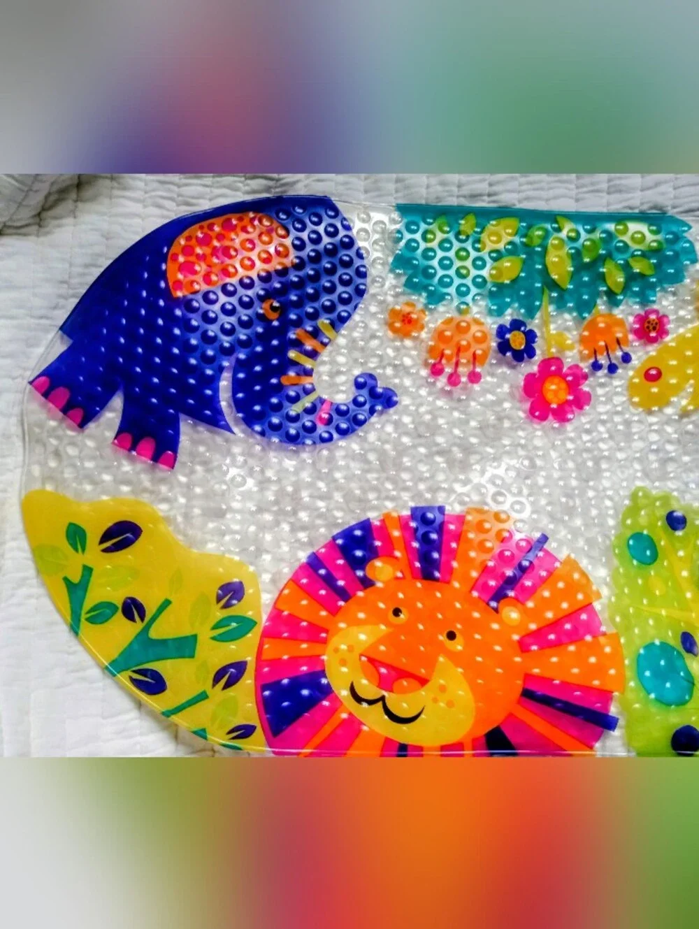 Colorful Baby Bath Tub Mat with Suction Grips -  Clear with Animal Graphics